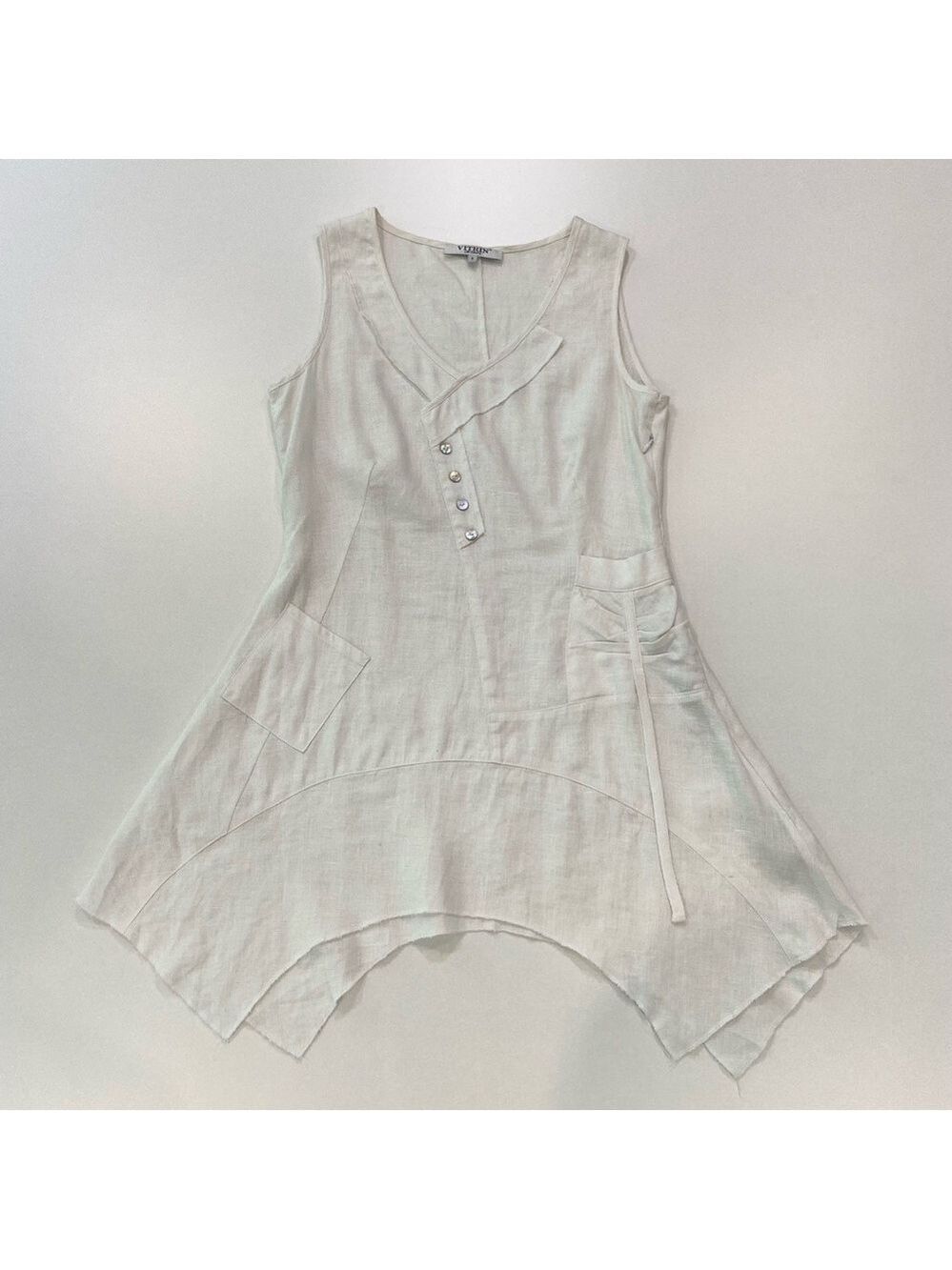 Linen tunic/dress/top ecru natural white Vitrin design asymmetric sleeveless sma - Picture 15 of 15